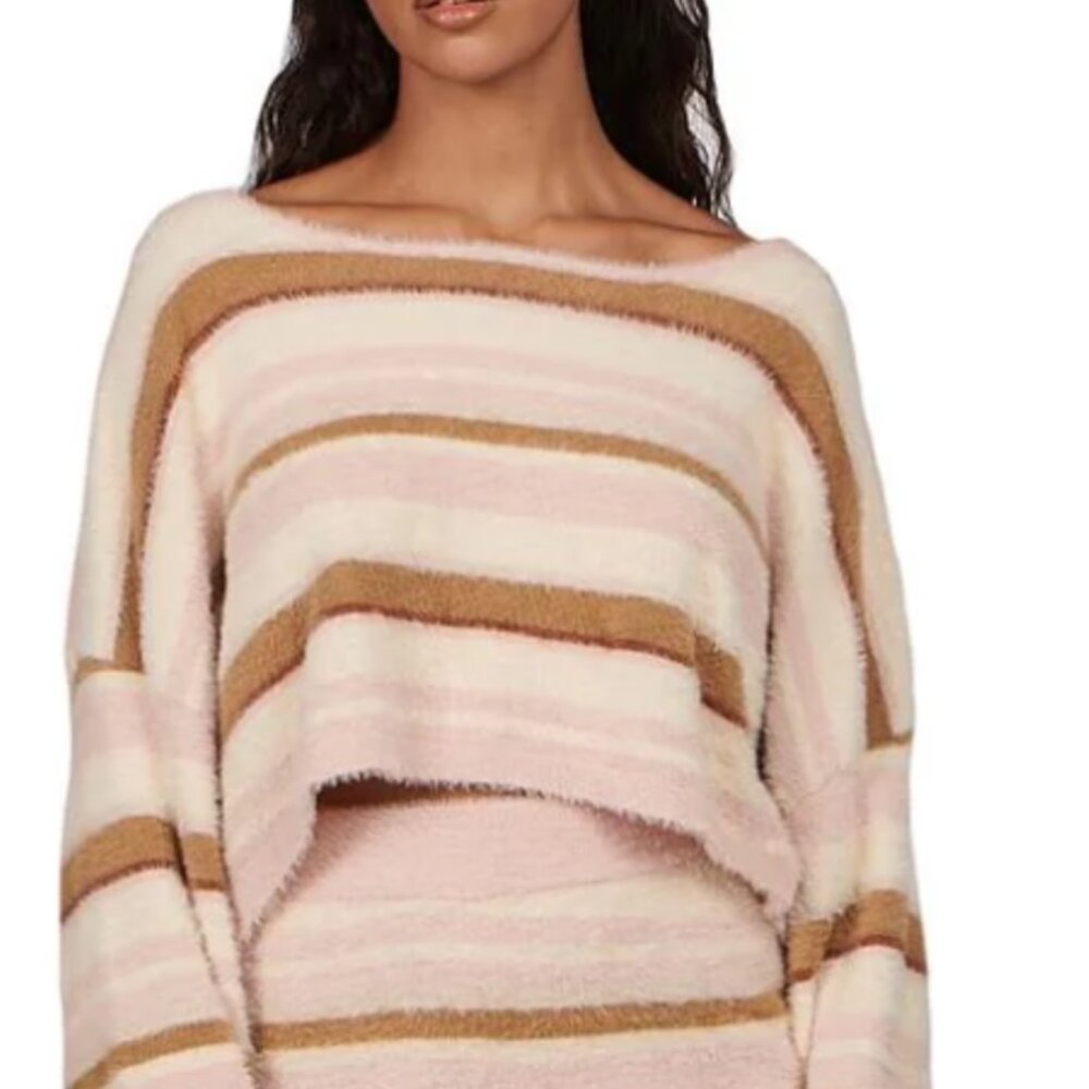 NWT Charlie Holiday Fuzzy Striped Knit Crop Top Long Sleeve Soft Size Small - Picture 1 of 5